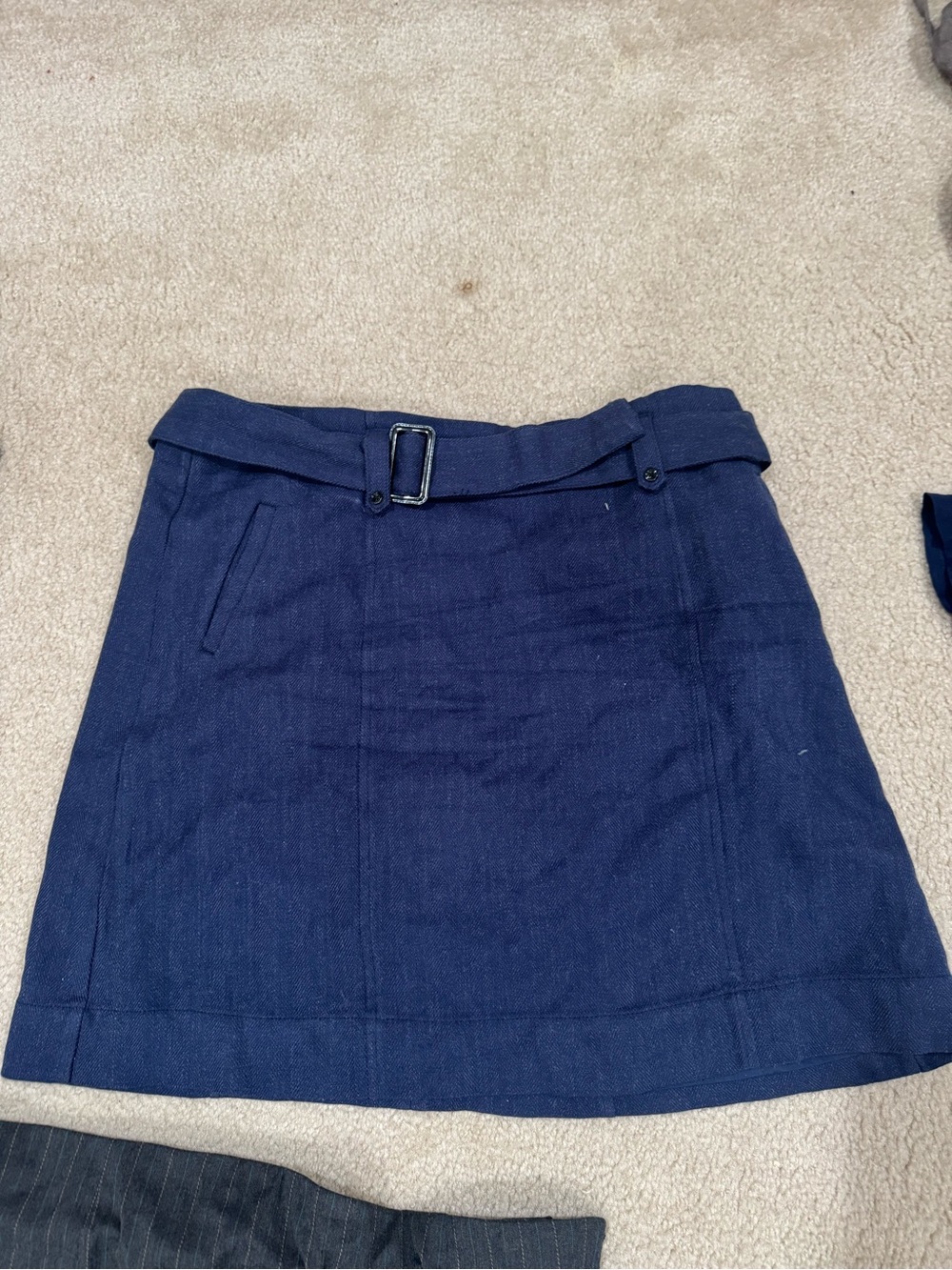 Navy Belted A-Line Women's Skirt